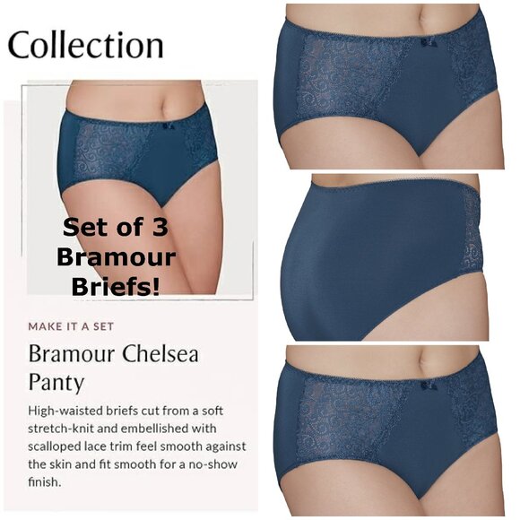 Bramour Other - Set of 3! Panties 3XL Briefs Bramour Chelsea 36 FITS 35-36" High-Waist Blue Lace